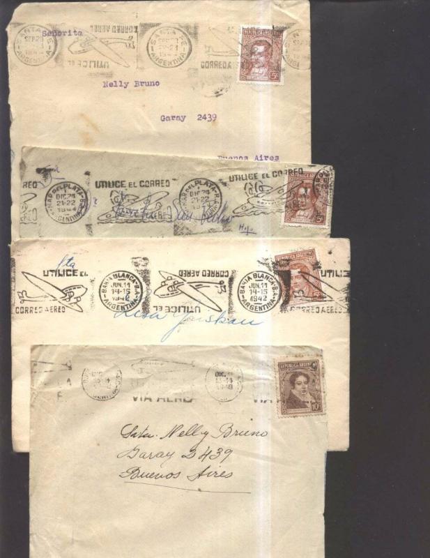 AARG-73 ARGENTINA 1940-4 LOT 4 COVERS PyR.METER CANC(ALSO INVERTED AIRPLAN