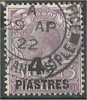 BRITISH OFFICES in TURKISH EMPIRE, 1921, used 41/2pi on 3p vio, Scott 58