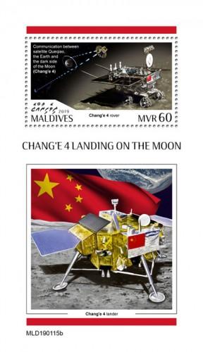 MALDIVES - 2019 - Chang'e 4 Landing on Moon - Perf Souv Sheet - MNH