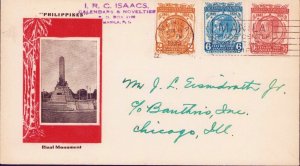 PHILIPPINES FIRST DAY COVER  MANILA-USA #402-404 JOSE RIZAL ANNIV 1936