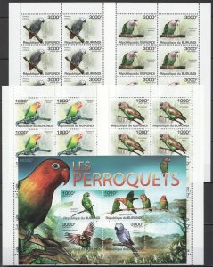 A0784 2011 Burundi Fauna Birds Parrots Perroquets !!! 10Set+1Kb Mnh