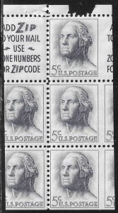Scott # 1213a  Lot E943  5c Washington Booklet Panel Mis-Cut Error   MH OG