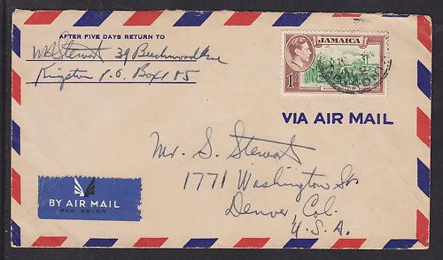 Jamaica Sc 125 on 1950 Commercial Air Mail Cover