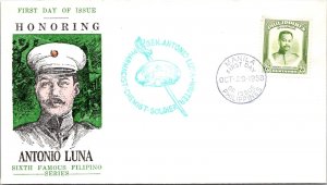 Philippines FDC 1958 - Gen A. Luna - 25c Stamp - Single - Green Cachet - F43347