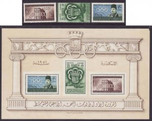 Egypt-Sc#292-294a- id9-unused og NH set + sheet-King Farouk-Sports-Games-1951-sh