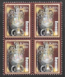 ST KITTS c1990s 10c Parliament Mace REVENUE Block of 4  MNH