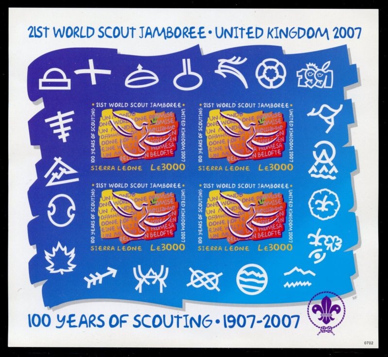 SIERRA LEONE 100th ANNIVERSARY OF  SCOUTING IMPERF SHEET+ SOUVENIR SHEET MINT NH