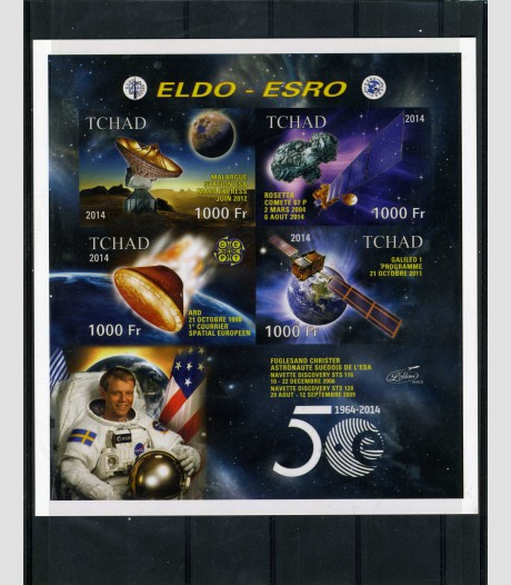 Chad 2014 SPACE ESA Anniversary Fuglesand Christer Deluxe Ungummed Sheet Mint NH