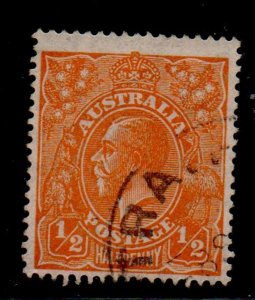 Australia Sc 66a 1926 1/2d perf 14 orange George V stamp used