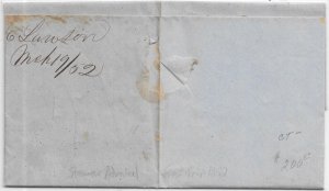 1852 Stampless Folded Letter, Halifax, Nova Scotia to Boston, Ma via ... (57807)