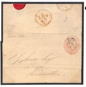 GB WALES Cover 1d Pink Stationery CHRISTMAS DAY POSTING Haverfordwest 1852 N281 