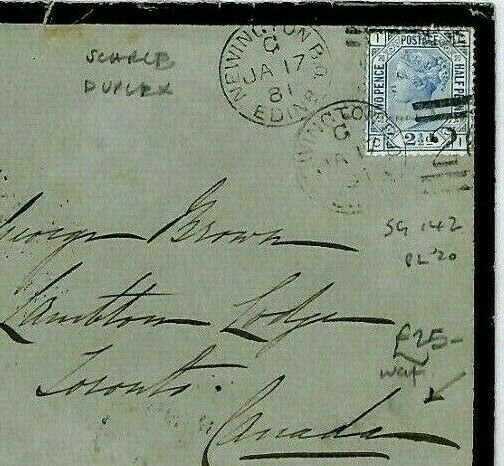 GB SG.142 Mourning Cover 1881 *NEWINGTON* Scots Duplex TRANSATLANTIC Canada CT47