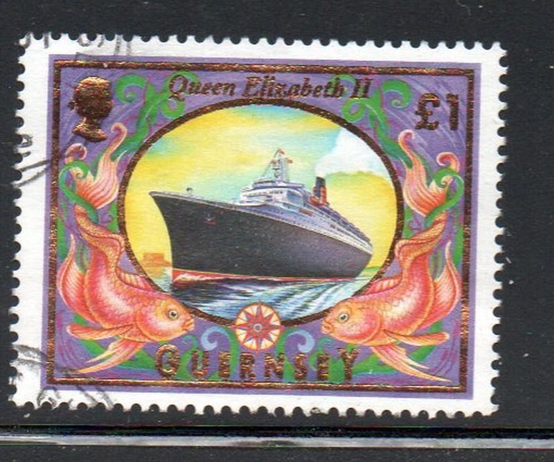 Guernsey Sc 658 1999 £1 ship Queen Elizabeth II stamp used