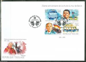 TOGO 2014 25th  ANNIVERSARY OF THE FALL OF THE BERLIN WALL  REAGAN GORBACHEV FDC