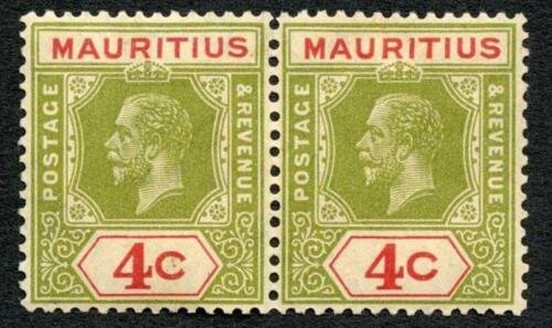 Mauritius SG226ba 4c Die 1 OPEN C (left stamp) in Pair Brown Gum Cat 210 pounds 