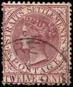 Straits Settlements SC# 52  Victoria 12c used wmk 2