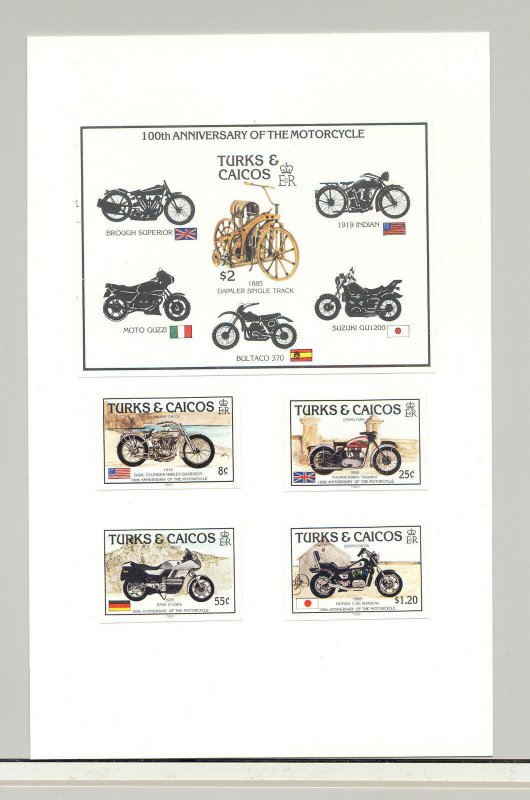 Turks & Caicos #690-694 Motorcycles 4v & 1v S/S Imperf Proofs on Card