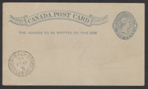 1889 RPO Postmark Stratford & Pt Dover/ RyPO On #P7 1c Victoria Postal Card