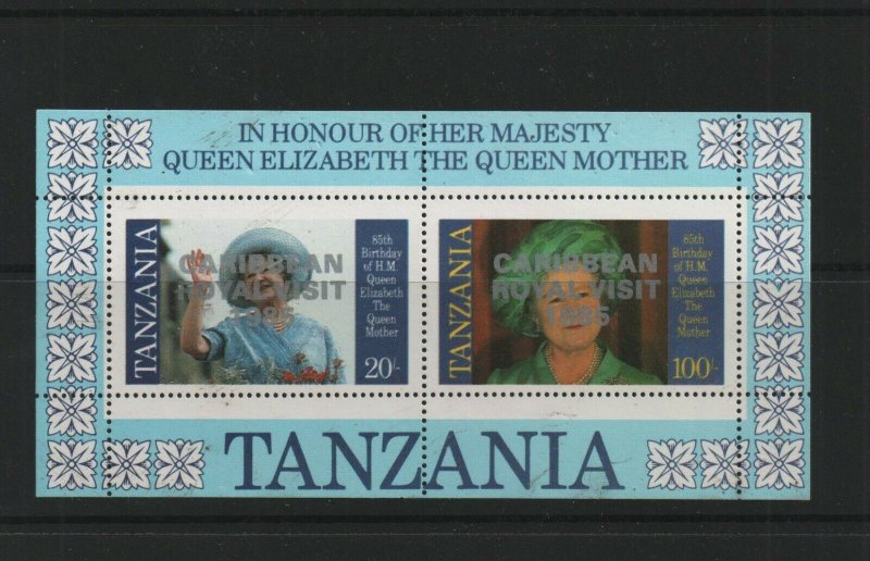 Thematic stamps TANZANIA 1986 Caribbean Royal Visit o/pt MS (unlisted) mint