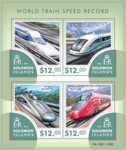 SOLOMON IS. - 2015 - World Train Speed Record - Perf 4v Sheet -Mint Never Hinged