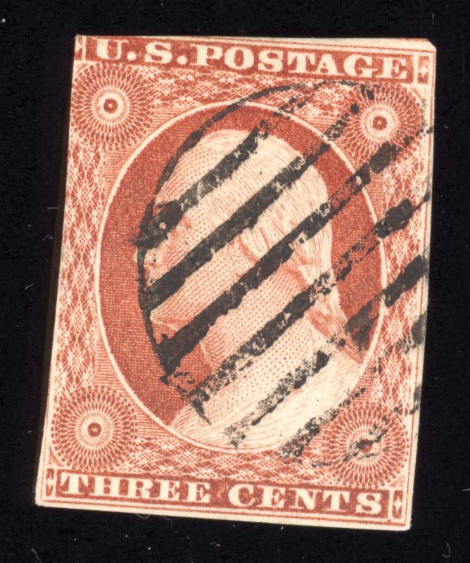 US Scott 11 Used 3c cents orange brown 1852 Lot AA003 bhmstamps