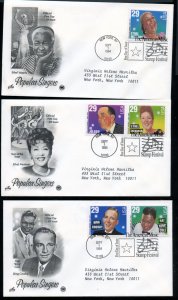 US 2849-2853 American Music popular singers 3 Addr Artcraft/PCS cachet FDC