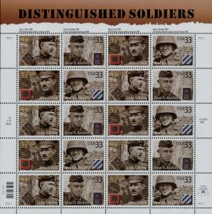 2000 33c Distinguished Soldiers, Sheet of 20 Scott 3393-96 Mint F/VF NH