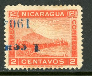 Nicaragua 1904 Momotombo 1¢ on 2¢ (Blue SC) Inverted Max # 200Ra MNH Y878