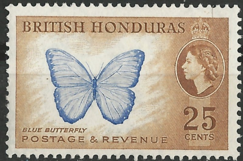 British Honduras # 151 QE II Definitives: 25c Butterfly (1)  VF Unused  VLH