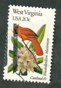 2000A West Virginia Birds and Flowers used single - bullseye perf 11.25 x 11