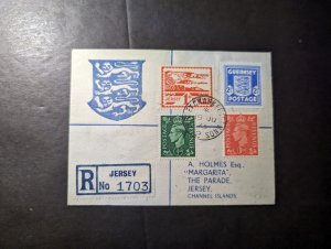 1945 Registered Letter England British Channel Islands Cover Jersey CI Local Use
