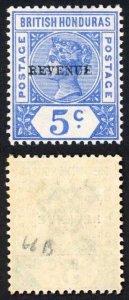 British Honduras SG66d QV 5c opt REVENUE (11 mm) M/M