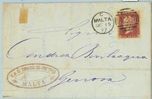BK0265 - POSTAL HISTORY - GB  SG  # 43 Plate 174  on COVER from MALTA 1876