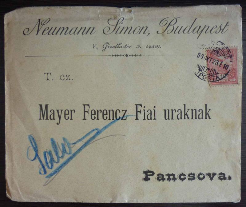 HUNGARY-EARLY ADVERTISING COVER-JUDAICA ''NEUMANN SIMON'' RR! jews jewish J15