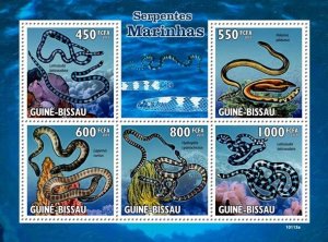 GUINEA BISSAU - 2010 - Sea Snakes - Perf 5v Sheet - Mint Never Hinged