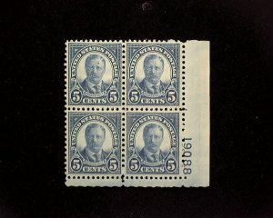 HS&C: Scott #637 Mint 5 cent Roosevelt plate block of four PL#19088 VF LH Stamp