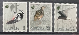 (4500) LATVIA 1995 : Sc# 396-398 BIRDS EUROPEAN NATURE CONSERVAT. YEAR - MNH VF