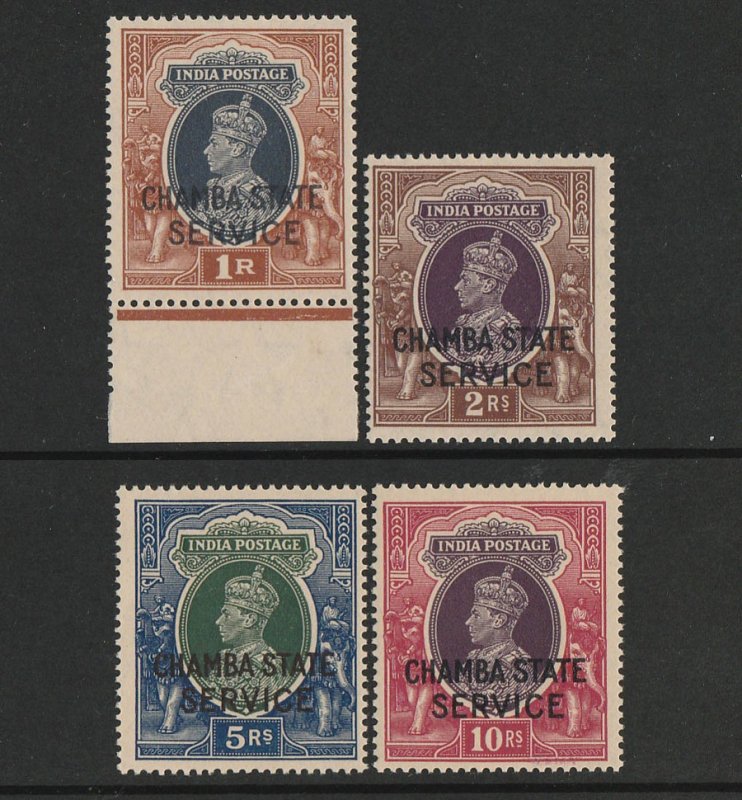 INDIAN STATES CHAMBA : 1938 'CHAMBA STATE SERVICE' KGVI 1R-10R. MNH **.