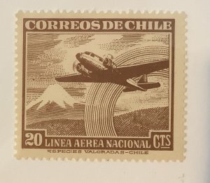 Chile 1951-55  Scott C155 MH  - 20c,  Plane over Snowcapped mountain