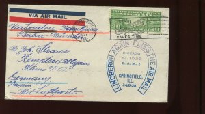 FEB 20 1928 CAM 2  LINDBERGH AIRMAIL COVER SPRINGFIELD TO GERMANY VIA LONDON
