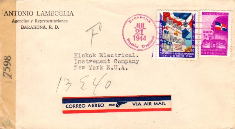 Dominican Republic 3c and 10c Centenary of Independence 1944 Barahona, Republ...