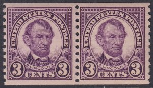 Sc# 600 U.S 1924 George Washington 3¢ vertical coil pair MNH CV $22.00 Stock #6