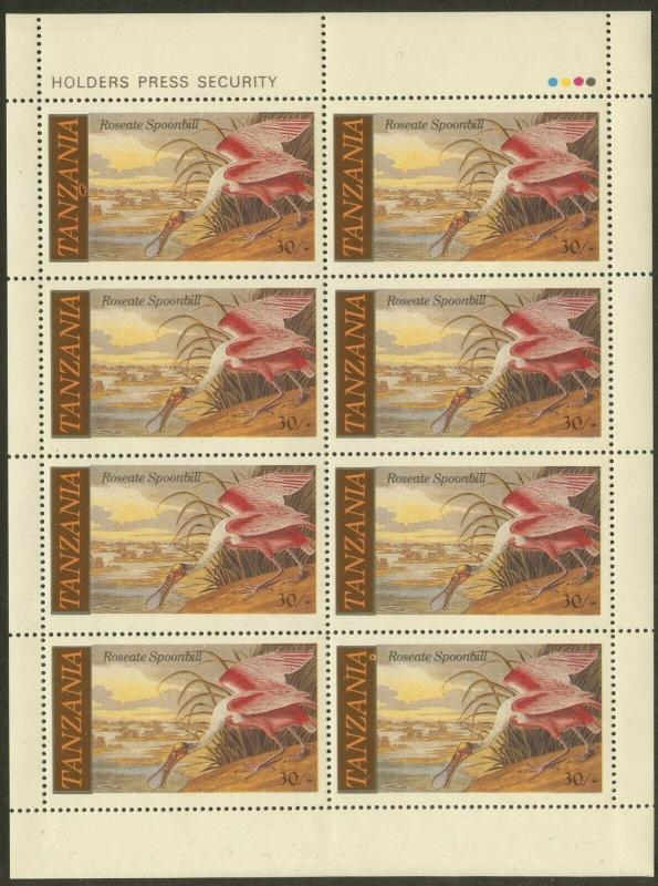 TANZANIA Sc#306-309 1986 Audubon Birds M/S of Eight Each Complete Set MNH