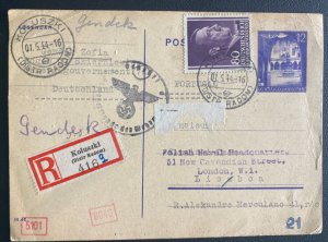 1944 Koluski Poland PC Cover to Lisbon Portugal Undercover Address