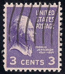 807 3 cent Thomas Jefferson Stamp used EGRADED VF 81