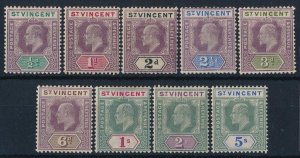 ST. VINCENT 1902 KEVII set ½d to 5/-.