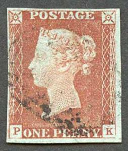 1841 Penny Red (PK) Plate 55 Fine 4 margins