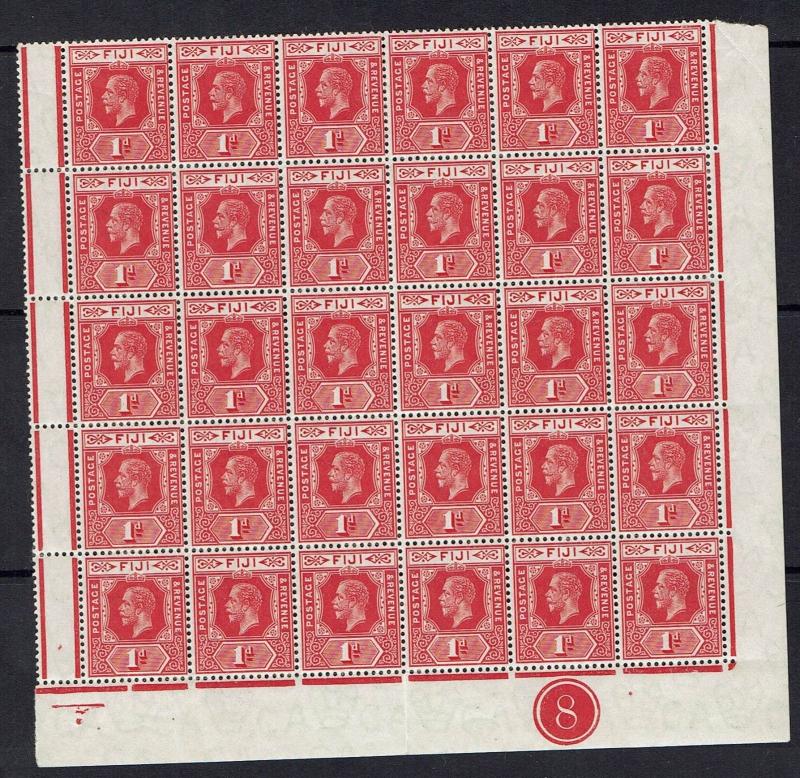 FIJI 1912 KGV 1D PLATE BLOCK MNH ** WMK MULTI CROWN CA