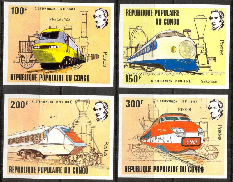 Congo 1982 Trains Locomotives Mi.855/8B Imperf.  MNH
