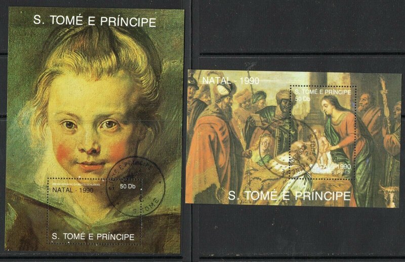 Thematic stamps ST THOMAS & PRINCE 1990 XMAS set of  miniature sheets used